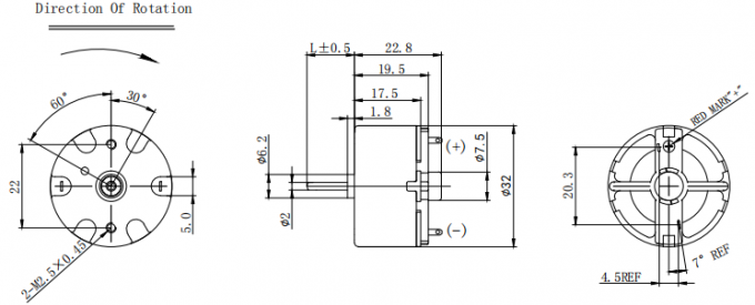 RF-500TB  Motor DC 6V 12V High Torque Motor Dimension
