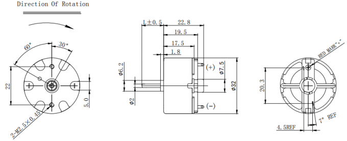 RF-500TB-18280  3V 2800RPM 10mm Long Shaft  Dimension