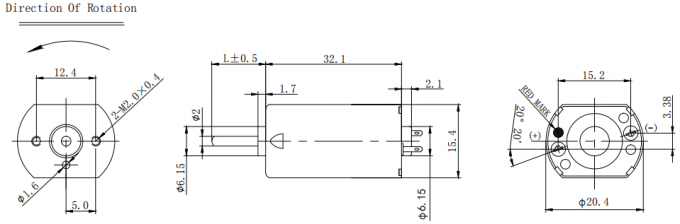 Flat  20mm FF-180SH  Brushed DC Electric Motor Dimension
