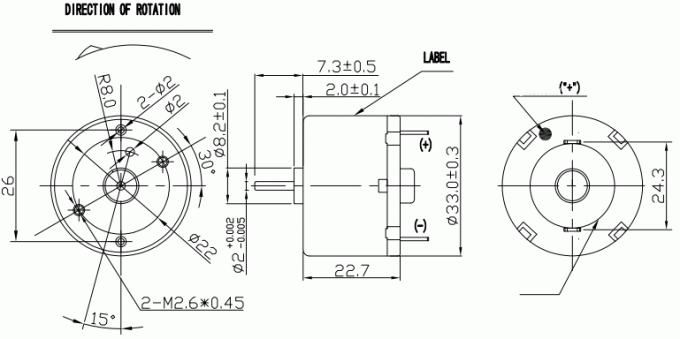 RK-520  Dual Shaft  DC Electric Motors Dimension
