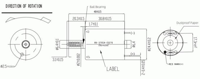 RK-370SA-15270 12V DC RK-370 Motor Worm Gear Motor Dimension / Size :