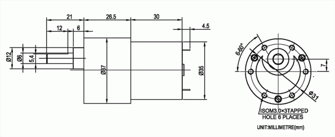 37mm 3035 Mini Dc Motor With Gearbox Gear Motor Low Rpm  Dimensions