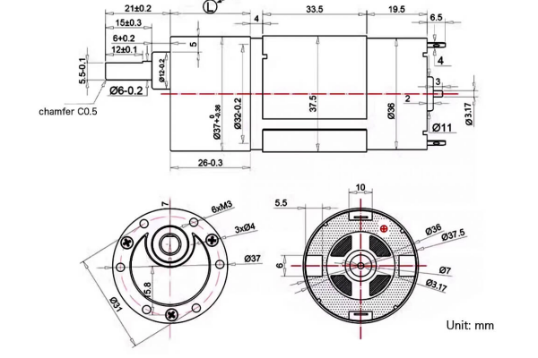 37mm 12V 24V 540 DC Planetary Gear Motor Gearbox Motor  Dimensions
