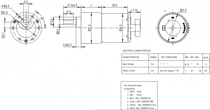 37mm 3035 Mini Dc Motor With Gearbox Gear Motor Low Rpm  Dimensions