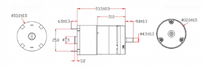 RK-520 12V 24V  Dual Shaft  DC Electric Motors With Pump Dimension