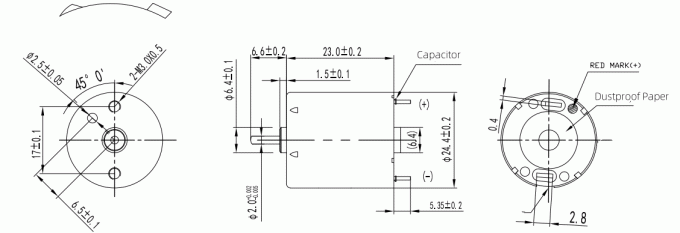 RK-323 24mm High Speed Brush Carbon Motor Dimension
