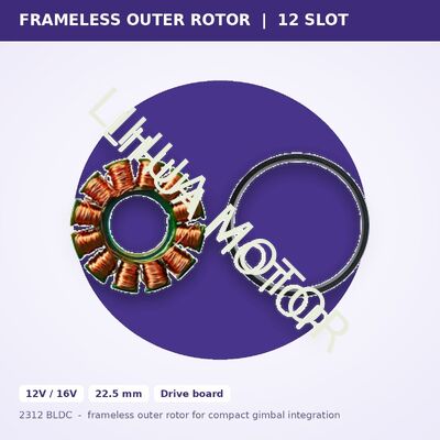 2312 BLDC 22mm 12V Outer Rotor Frameless Brushless Motor 12 Slot Low Cogging for Gimbal Head