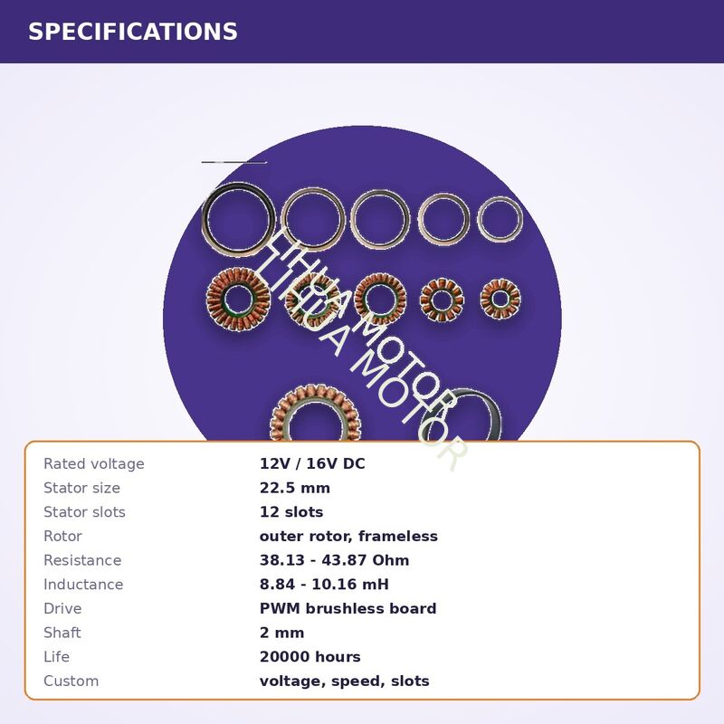 2312 BLDC 22mm 12V Outer Rotor Frameless Brushless Motor 12 Slot Low Cogging for Gimbal Head